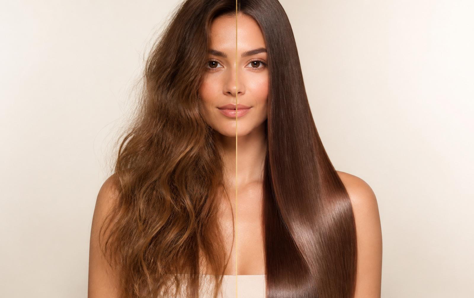 Antes e depois: cabelo com frizz vs cabelo liso e brilhante